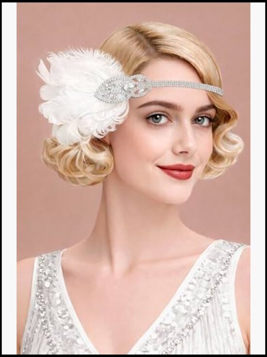 1920s Flapper Feather Headband Rhinestone Elastic Great Gatsby Party Accessory main image 5